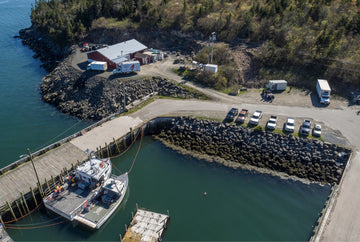 Aerial view of a lobster storage facility on the Atlantic coast